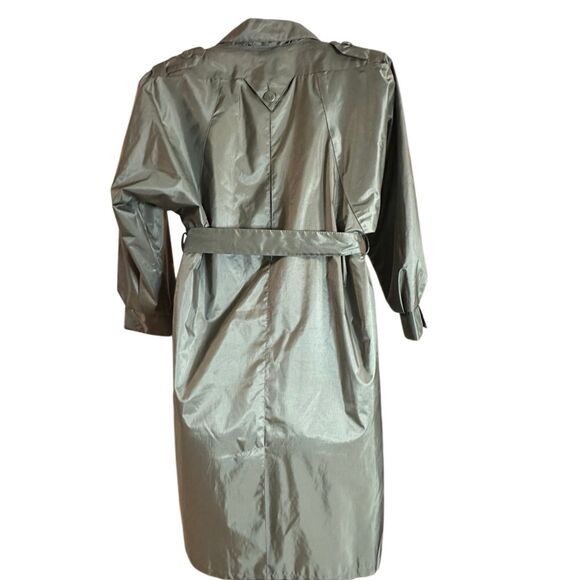 British Mist Women's Green Long Double Breasted Belted Trench Coat Size 9/10 - Picture 2 of 10